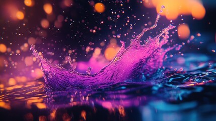 Poster - Vibrant splash of water with colorful bokeh effects, creating a dynamic and artistic scene.
