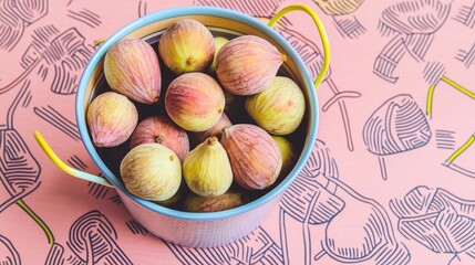 Poster - Chilled Figs in a Small Bucket on a Textured Wooden Surface Close Up