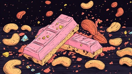 Aufkleber - Chocolate Bars and Nuts Arranged on a Black Wooden Table Top View