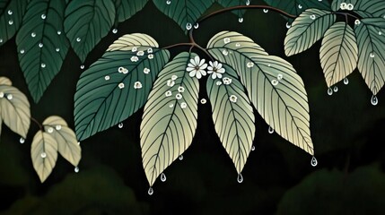 Poster - Close Up of Water Drops on Leaf