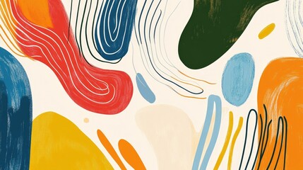 Aufkleber - Abstract painting featuring a dynamic background with intricate lines and shapes Includes rainbow curves and arcs Hand drawn vector scribble illustrations for a Scandinavian style design suitable