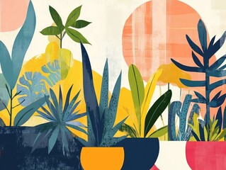 Poster - Artwork featuring a graphic illustration of a garden Suitable for interior projects wallpaper murals posters home decor cards and packaging