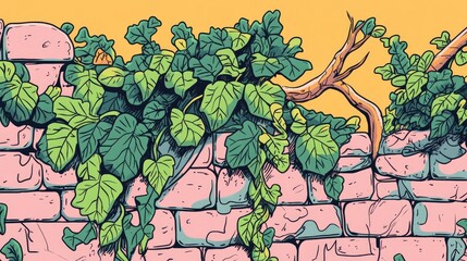 Poster - Ancient Stone Wall Covered in Green Ivy