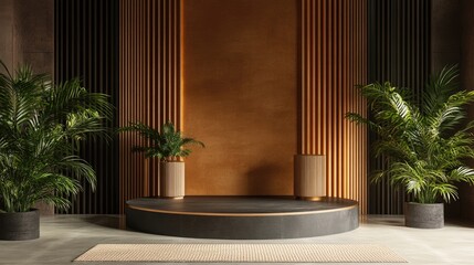 Aufkleber - 3D rendering of a premium exhibition background with a mock up podium for product presentations