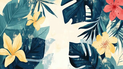 Aufkleber - Abstract art illustration featuring a natural theme with plants leaves and flowers Suitable for prints wallpapers posters and murals