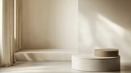 Aufkleber - 3D render of a background featuring a pedestal and a showcase embodying an abstract minimal concept with a blank space and simple clean design perfect for a minimalist mockup