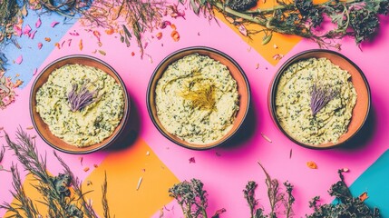 Poster - Bowls of Spinach Cream Featuring Kale and Fennel
