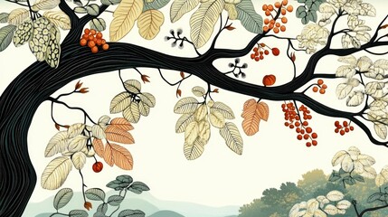 Aufkleber - Autumn Branches of Chestnut Against a Natural Background