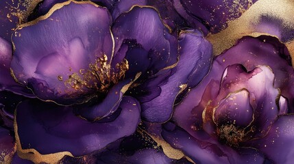 Aufkleber - Abstract floral artwork featuring gold accents and canvas textures Ideal for wall decor wallpaper murals and carpets created with modern techniques like ink and alcohol