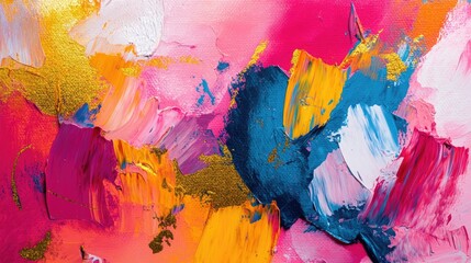 Poster - Abstract artistic background featuring vibrant characters gold accents and expressive brushstrokes in a canvas oil painting style Ideal for wall decor wallpaper murals or carpets