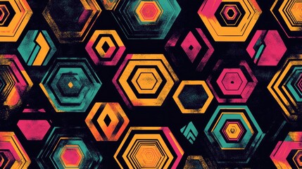 Aufkleber - Abstract fantasy thin line seamless pattern featuring hexagons and triangles Creative geometric mosaic tile design