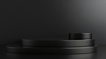 Aufkleber - 3D rendered black geometric display podium with a dark background