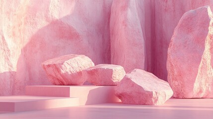 Aufkleber - Abstract pink geometric background featuring stone and rock shapes minimalist mockup for podium display or showcase 3D rendering