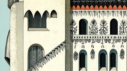 Aufkleber - A close up of a building with a shadow crossing part of its surface