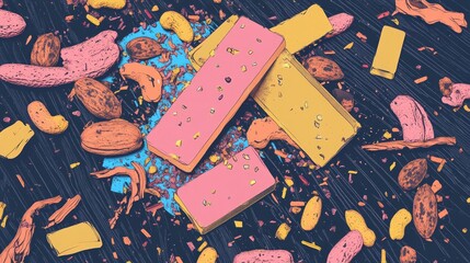 Aufkleber - Chocolate Bars and Nuts Arranged on a Black Wooden Table Top View