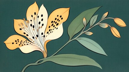 Aufkleber - Close up of Yellow Alstromeria Flower on Green Backdrop Floral Setting