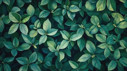 Poster - Artwork featuring a mural of green leaves designed for wallpaper