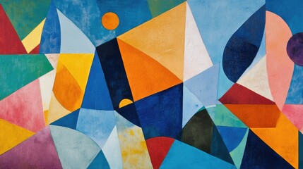 Aufkleber - Abstract art painting featuring geometric shapes and vibrant color combinations This piece showcases various paint spots and shadows embodying contemporary artistic expression