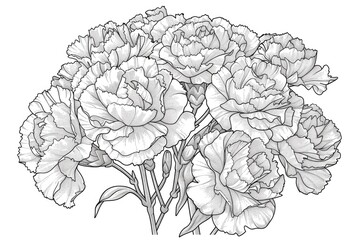 Coloring book illustration of a bouquet of carnations