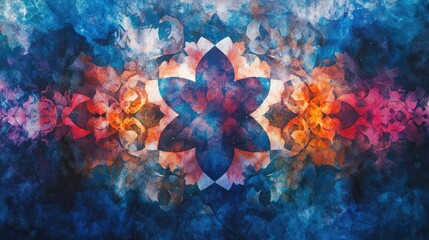 Aufkleber - Abstract Tie Dye Art with a grunge texture Watercolor backdrop featuring floral geometry Ornamental design for a fantasy inspired blue wallpaper