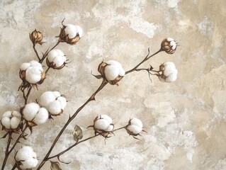 Aufkleber - Artistic depiction of cotton buds featuring textured background and cotton designed for use as decorative wallpaper in an interior space