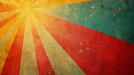 Groovy carnival-themed background with a psychedelic sunburst, swirling rainbow lines, and funky ray accents, paired with soft distressed paper texture, vintage vibe