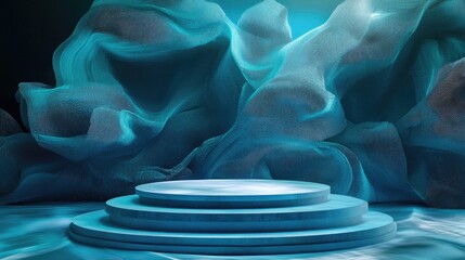 Aufkleber - Abstract blue composition featuring a 3D rendered mock up podium digital illustration