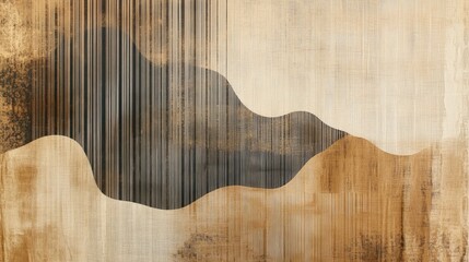 Poster - Artwork featuring spotted striped wallpaper in sandy brown hues with translucent smooth stripes set against a backdrop of abstract shapes with wavy contours