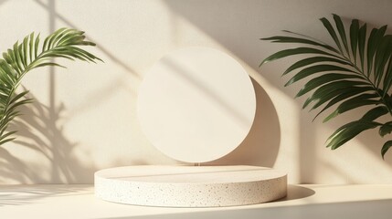 Aufkleber - 3D background featuring podium display with a natural white banner mockup Abstract nature shape with shadow ideal for beauty product and cosmetic promotion Minimalist template rendered in a studio