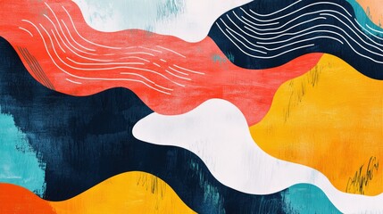 Aufkleber - Abstract painting featuring vibrant organic lines serving as a textured background mural Versatile illustrations suitable for wall art posters cards and brochure designs with ample copy space