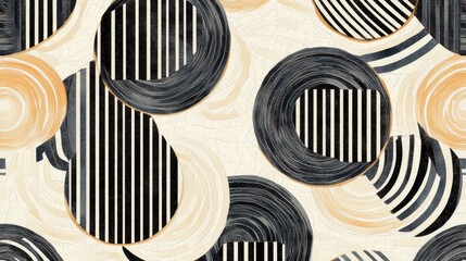 Aufkleber - Abstract fantasy geometric pattern featuring striped thin lines in a seamless round design Creative mosaic tile backdrop