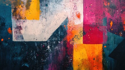Aufkleber - Abstract art painting featuring geometric shapes and vibrant color combinations This piece showcases various paint spots and shadows embodying contemporary artistic expression