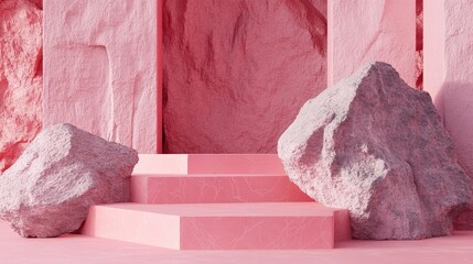 Aufkleber - Abstract pink geometric stone and rock shape background minimalist mockup for podium display or showcase 3D rendering