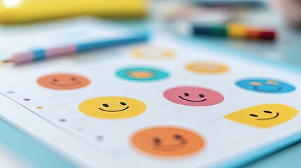 Poster - Colorful Smiley Face Stickers on a White Sheet of Paper