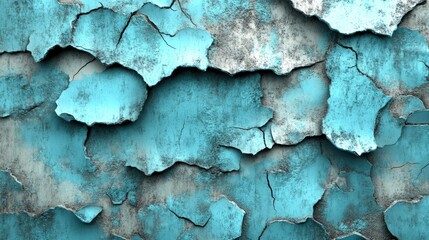 Poster - Abstract texture of exfoliated concrete wall showcasing shades of turquoise aquamarine black and gray in a rustic style