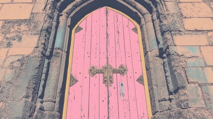 Poster - Close up of vintage wooden door with textured surface Background use