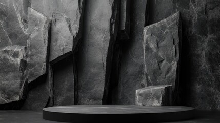 Aufkleber - Black geometric stone and rock background minimalist mockup for podium presentation or display 3D rendering