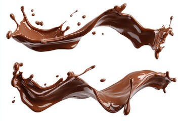 Set of Melted Chocolate wavy splash in mid air isolated on white background