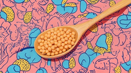 Aufkleber - Chickpeas In A Wooden Spoon On A Fabric Background Close Up