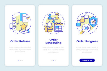 Canvas Print - Shop floor control orders onboarding mobile app screen. Walkthrough 3 steps editable graphic instructions with linear concepts. UI, UX, GUI template. Montserrat SemiBold, Regular fonts used