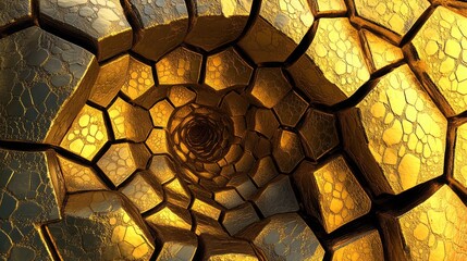 Aufkleber - Abstract hexagonal texture in gold tones Fractal design Surreal digital artwork Three dimensional rendering