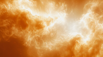 Poster - A yellow and orange sky with clouds and a white sun. The sky is filled with light and warmth, creating a sense of peace and tranquility