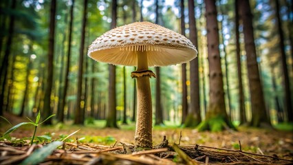 Wall Mural - Symmetrical parasol mushroom in forest