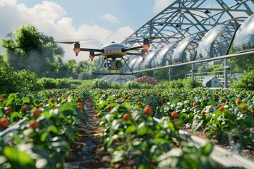 Aufkleber - Advanced technology operates on the farm, with drones and sensors managing crop health and optimizing farming processes for better yields. Generative AI