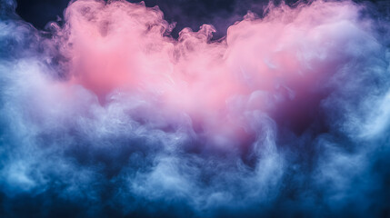 Poster - A cloud of pink and blue smoke. The pink and blue smoke is swirling and billowing in the air. The smoke is thick and dense, creating a sense of mystery and intrigue