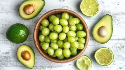 Poster - Fresh Green Grapes in a Bowl on Rustic Wood Table