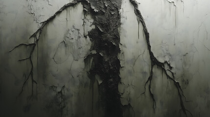 Poster - A wall with a large crack in it, and a tree growing out of it