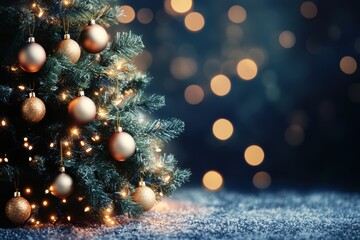 Wall Mural - festive christmas tree with golden ornaments twinkling lights