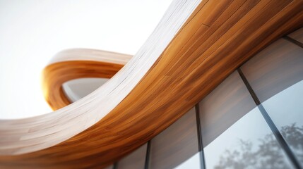 Poster - A close-up view of a modern architectural design featuring smooth, flowing wooden elements.