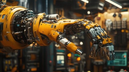 Poster - A close-up of a robotic hand showcasing intricate mechanical design and technology.
